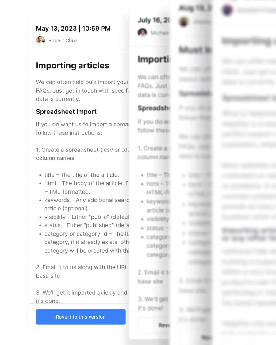 Restoring a previous version of a HelpSite article