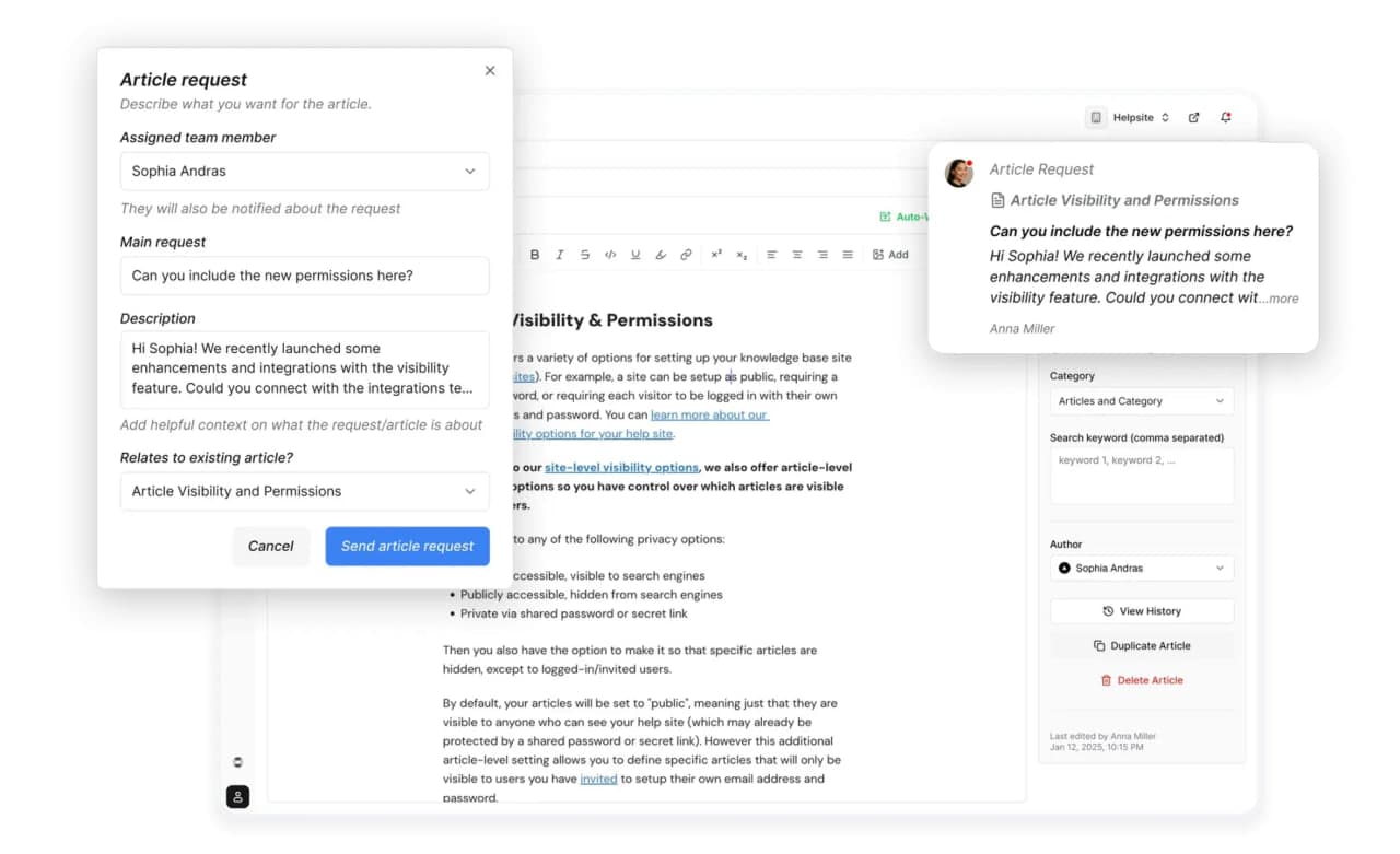 Clear article assignment and requests screenshot