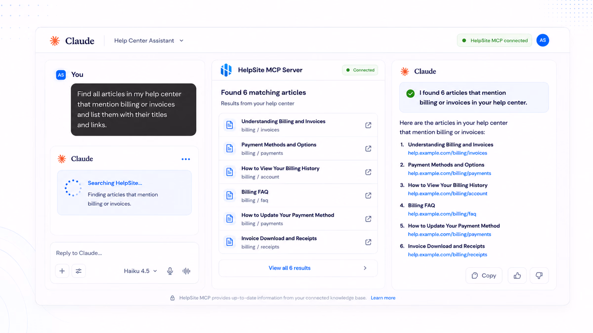 Prompt examples for using HelpSite MCP Server with AI tools