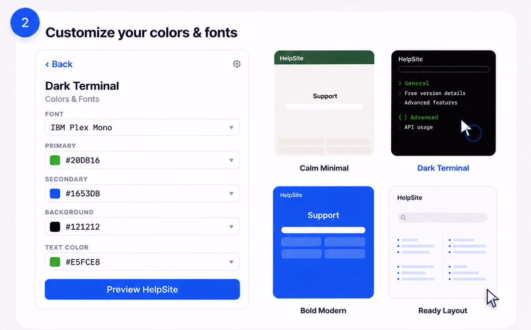 Customizing the colors and fonts of the Dark Terminal HelpSite theme