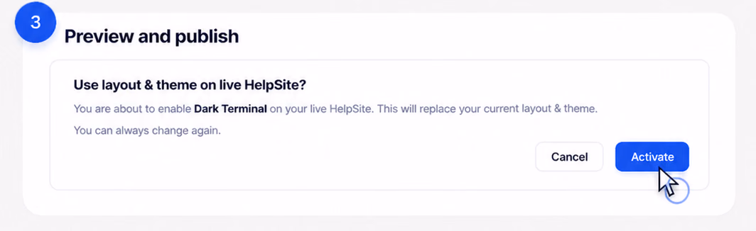 Previewing and activating a HelpSite theme