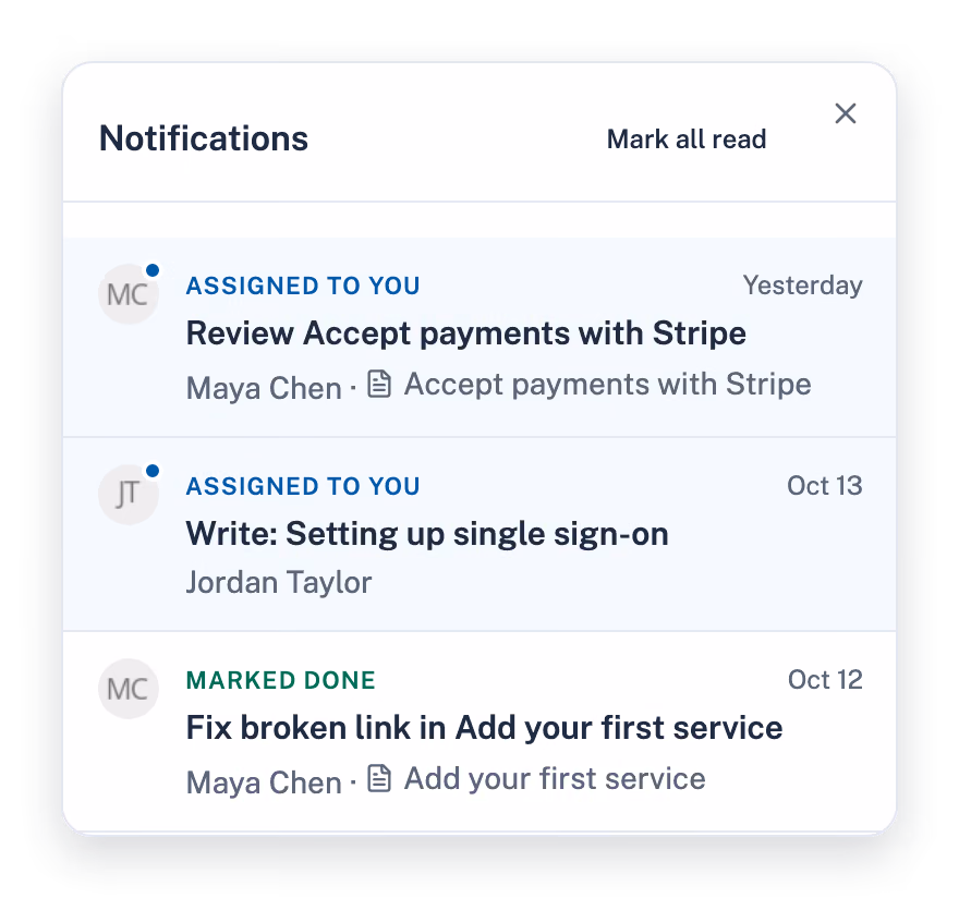 HelpSite Assignments inbox showing open article requests with due dates and status
